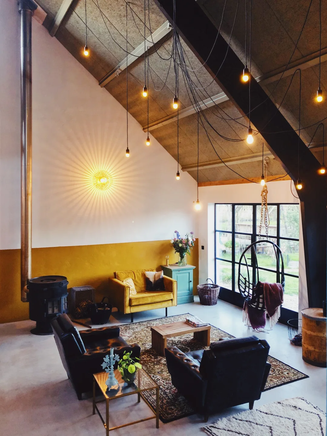 eclectic  living room interior with design furniture