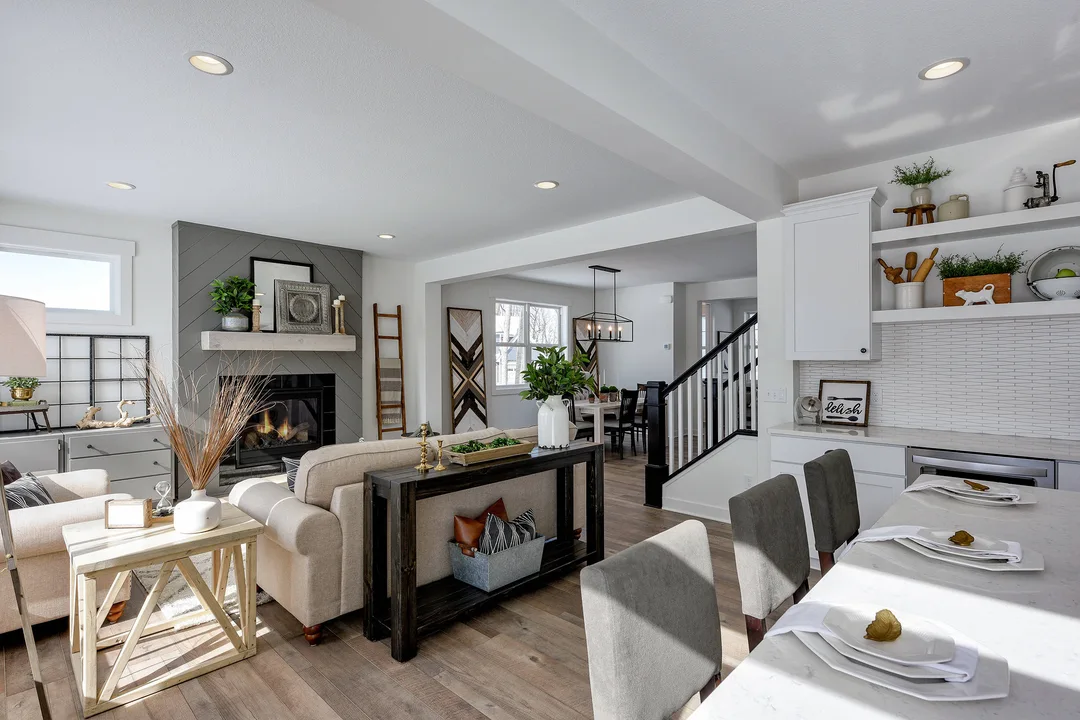 Open concept modern farmhouse living room and kitchen&nbsp;