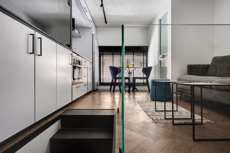 A Great Small Apartment in Tel-Aviv, Nitzan Horovitz Architectural design studio, Interior, Kitchen, Sofa, Table