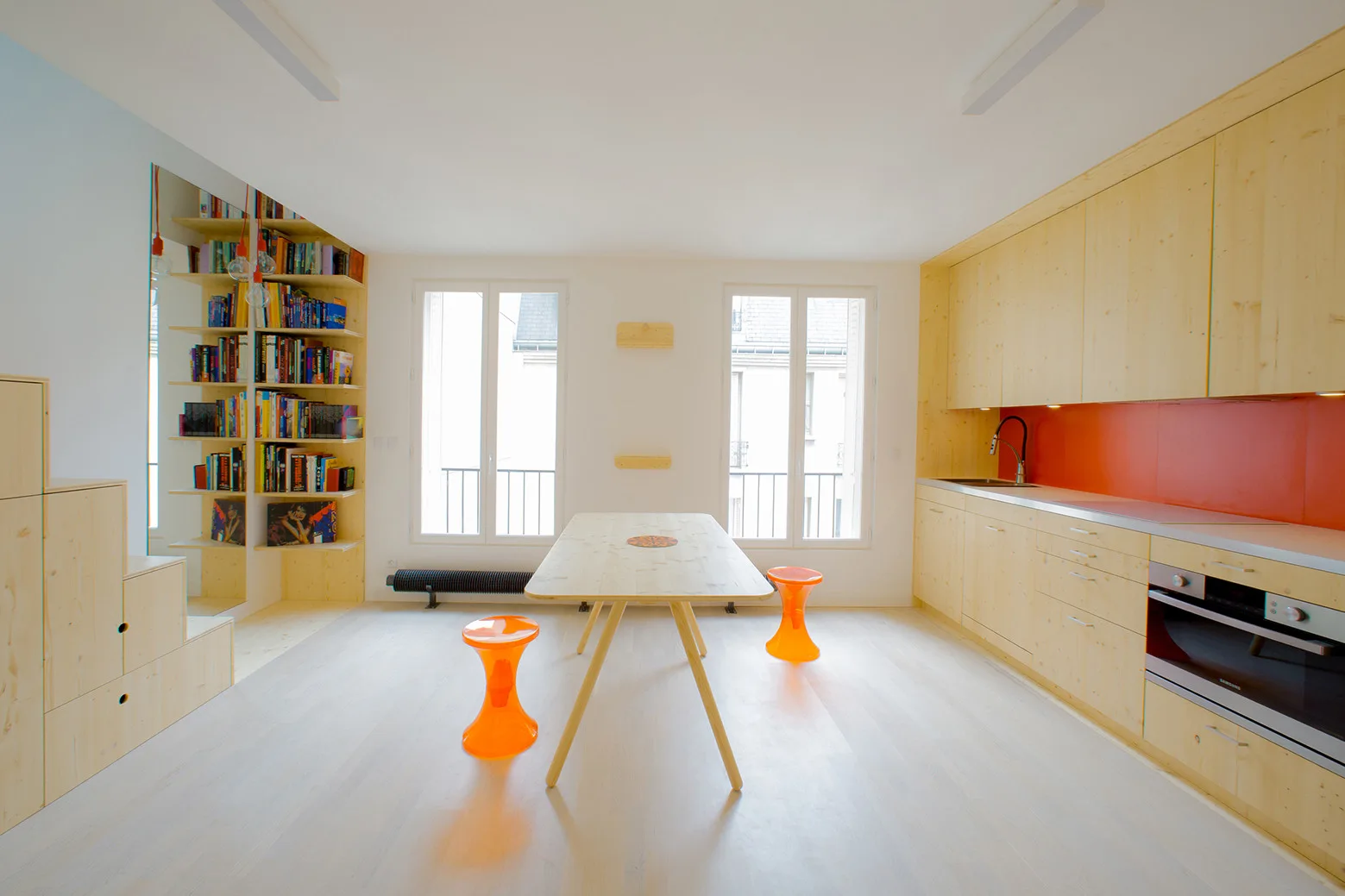Apartment in Paris, Schemaa, Windows, Shelving, Table, Chair