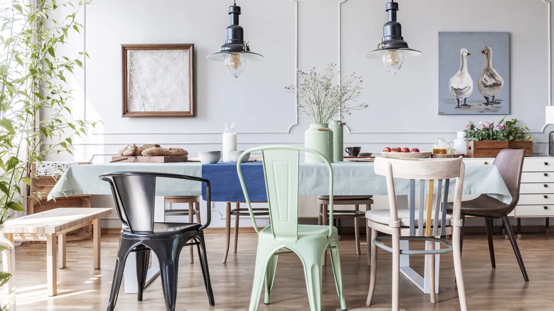 eclectic dining room wooden table