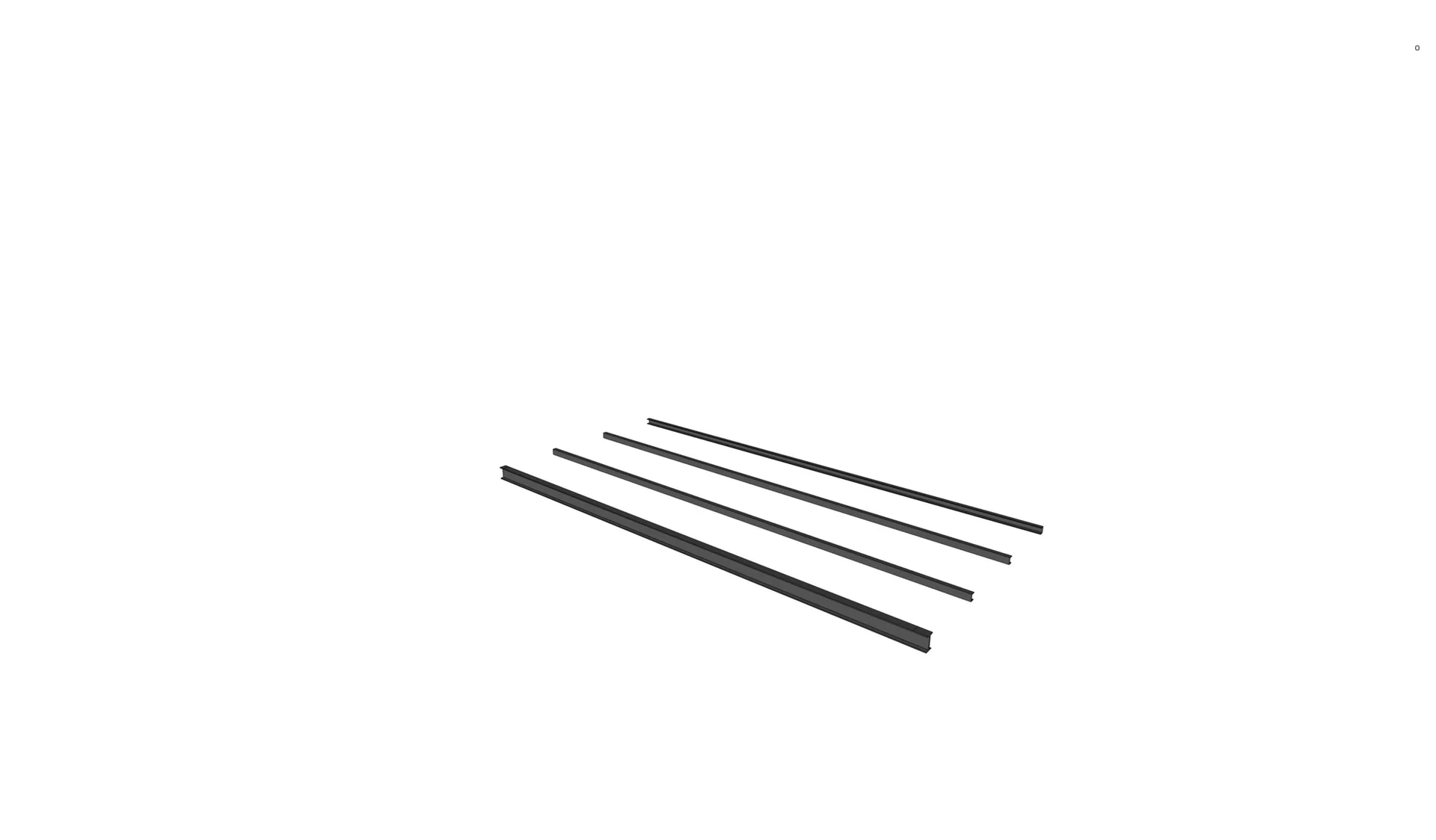 A digital rendering of four parallel dark grey structural steel beams isolated against a clean white background.