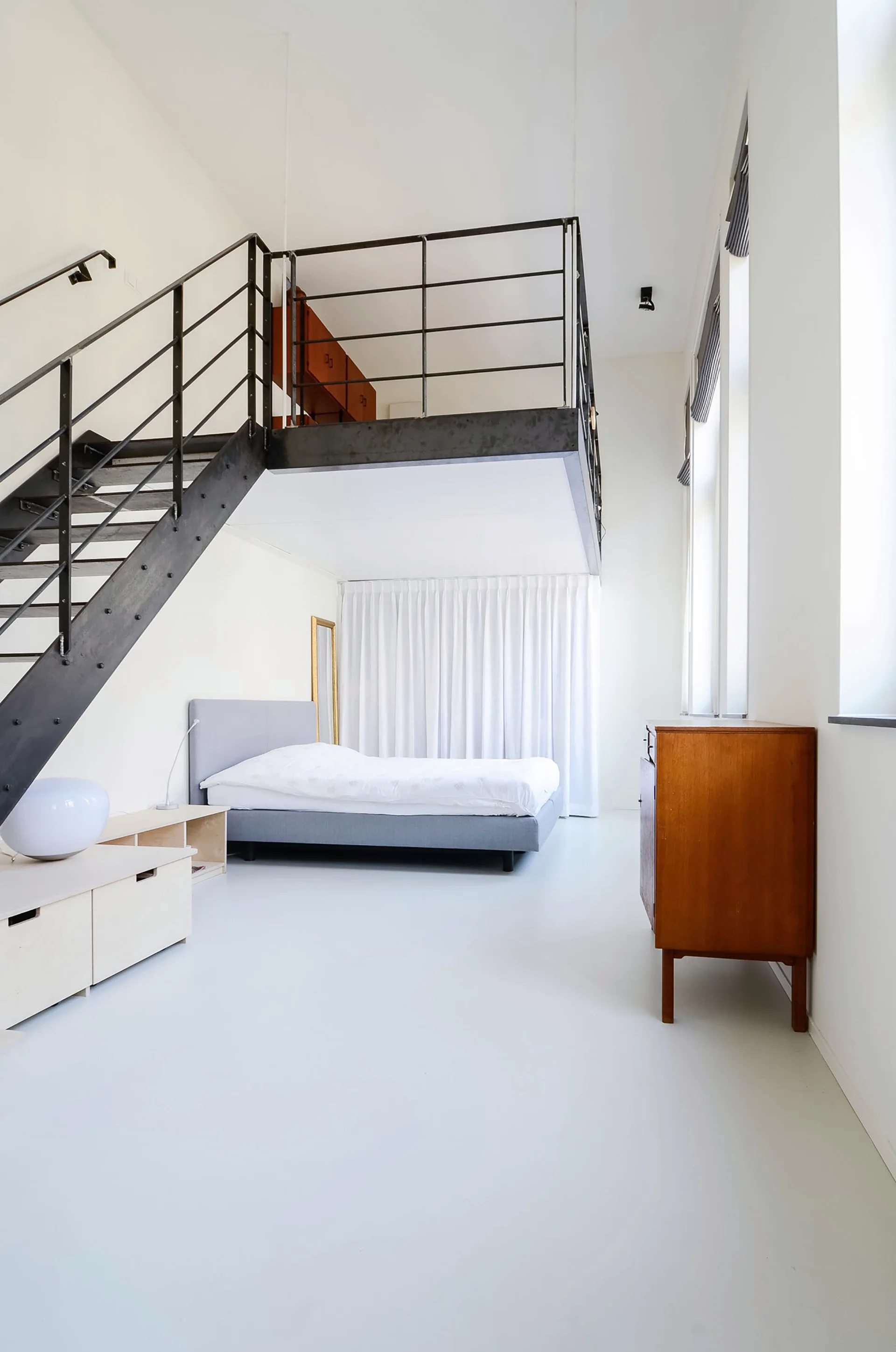Apartment Conversion, Standard Studio + CASA architecten, Stairs, Bed, Handrail, Bedroom