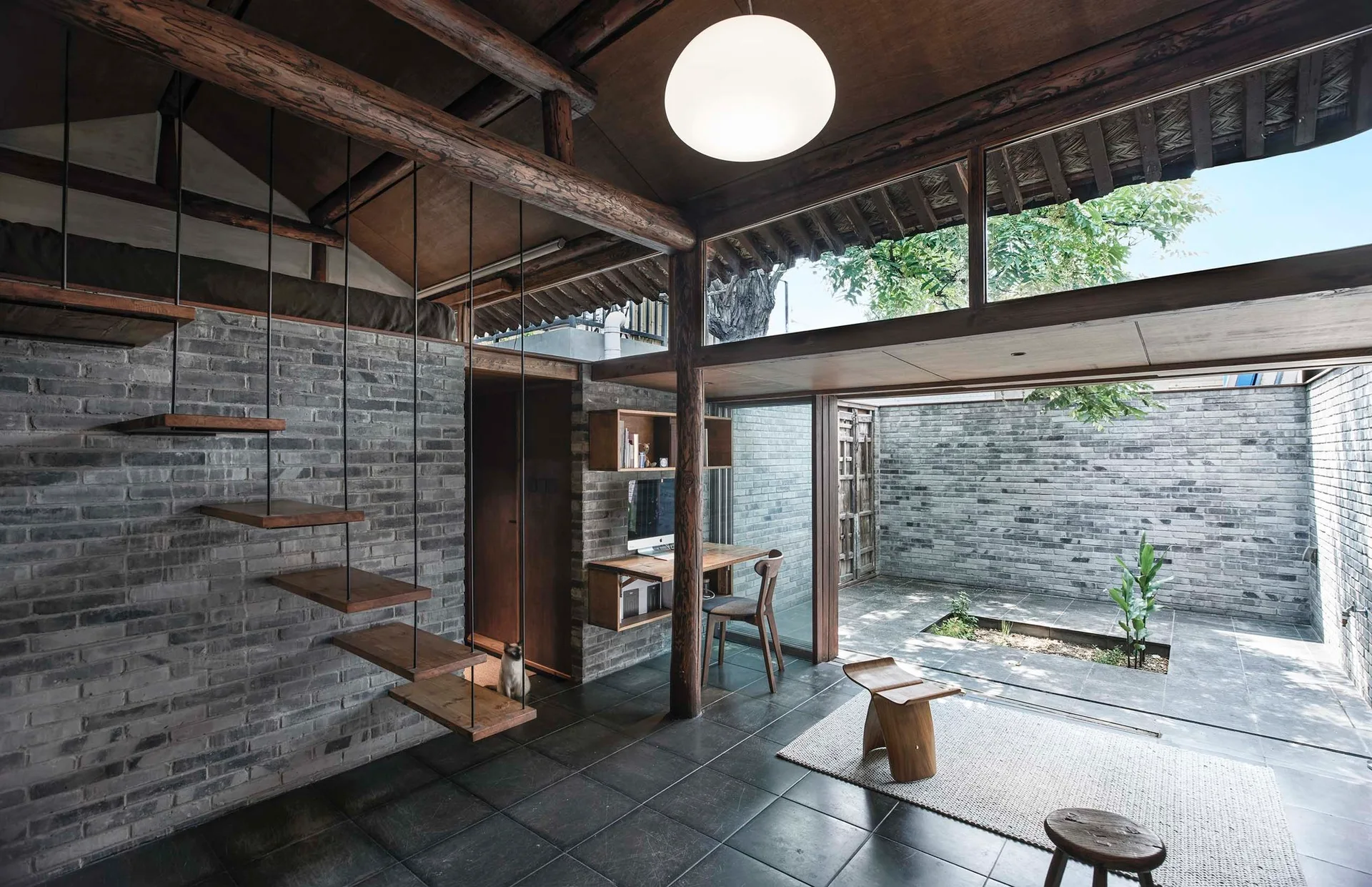 Zayuan Habitat, FESCH Beijing, Interior, Table, Beam, Windows, Patio