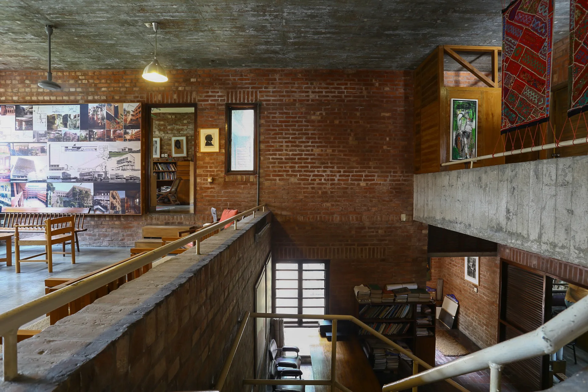 Architect’s Family Home & Studio, Bashirul Haq & Associates, Interior, Kitchen, Brick, Beam, Handrail