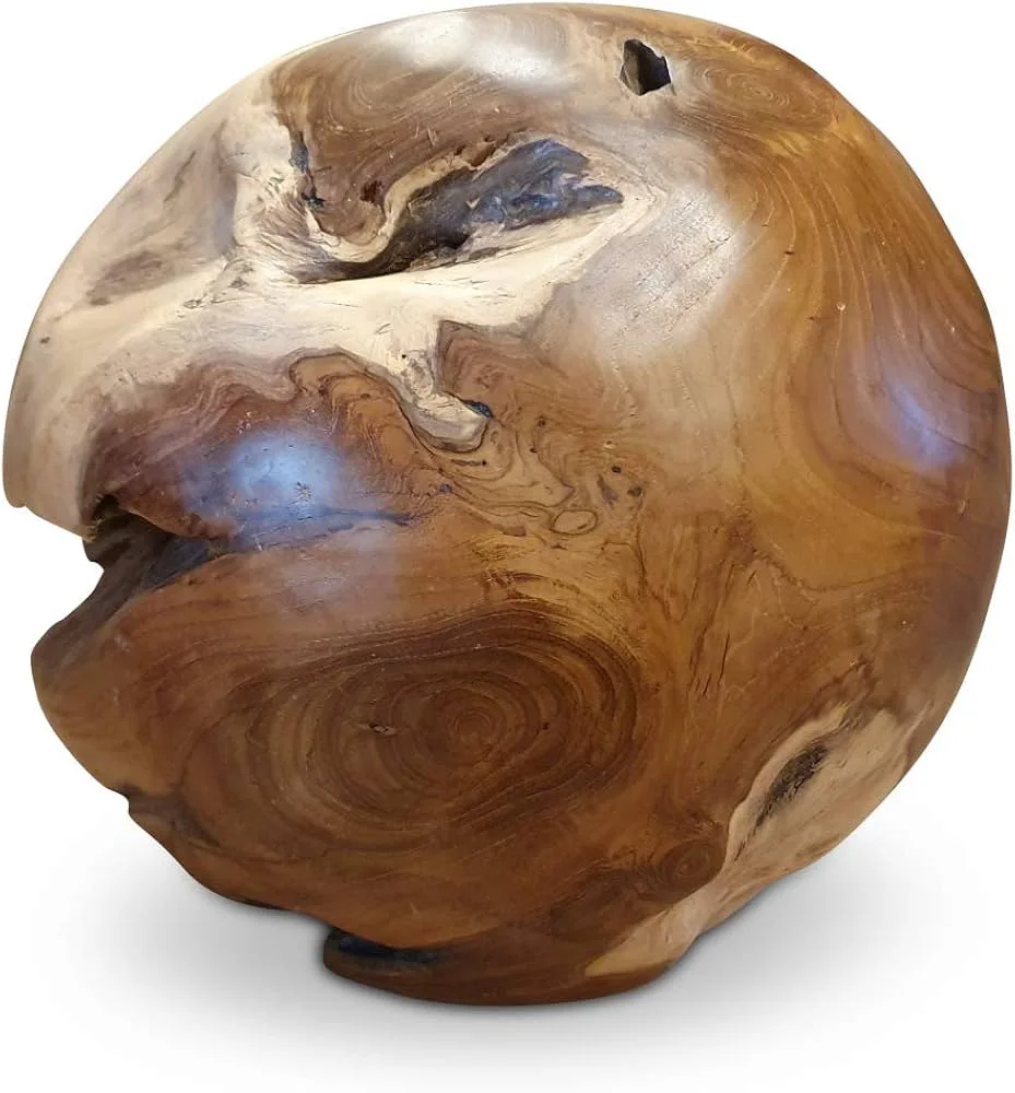 Polished Teak Wood Sphere Sculpture
