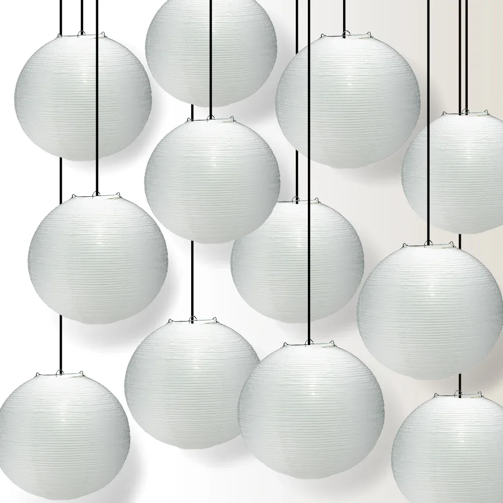 White Ribbed Paper Lantern Pendant Light