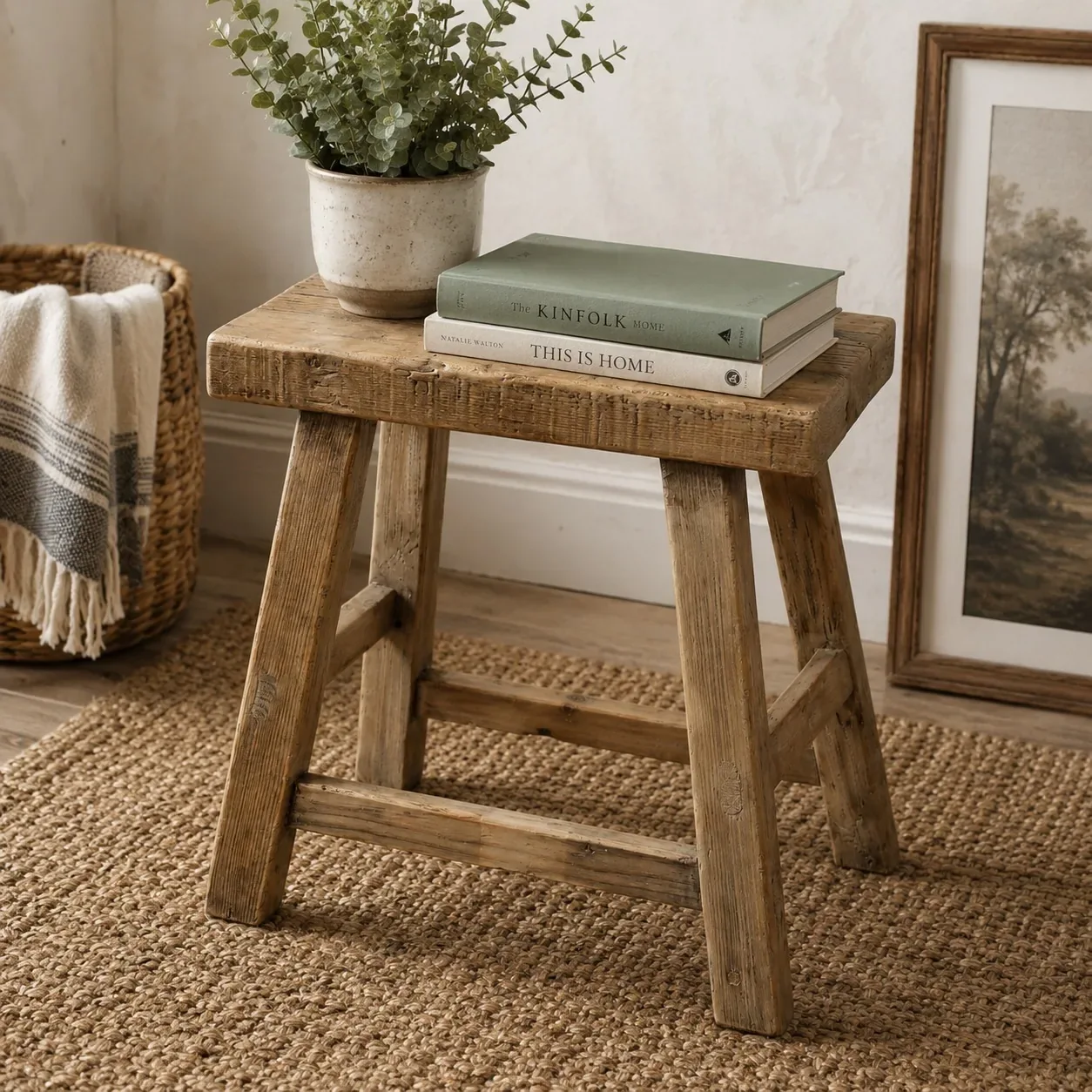 Rustic Rectangular Wooden Stool