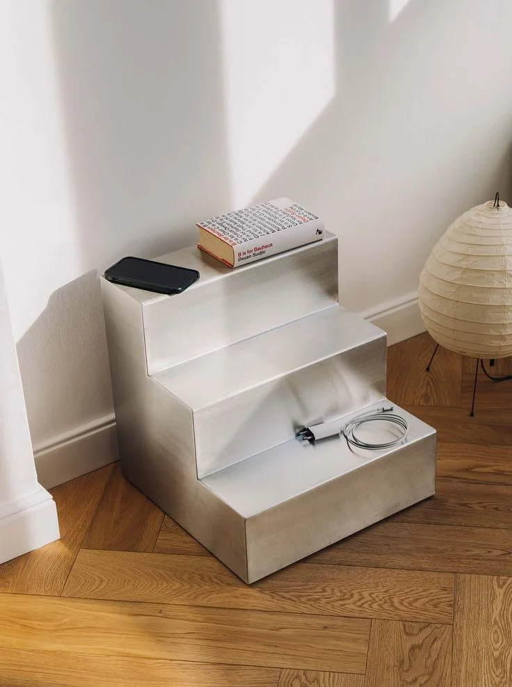 Escala Brushed Steel Sculptural Stepped Accent Table