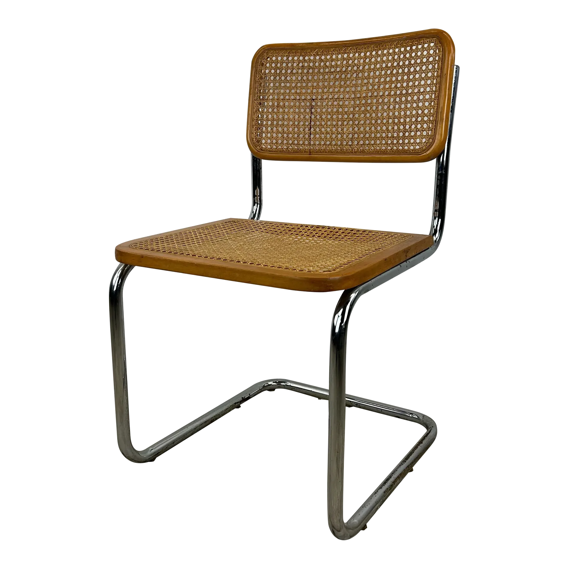 Cesca Style Cane and Chrome Cantilever Dining Chair