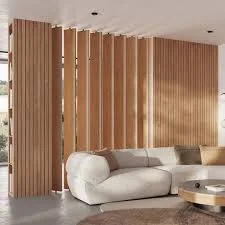 Natural Wood Slat Sliding Room Divider