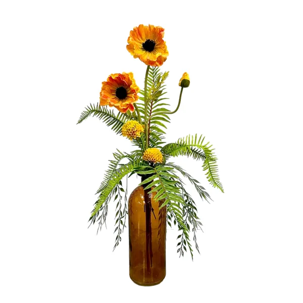 Large Amber Glass Bottle Arrangement