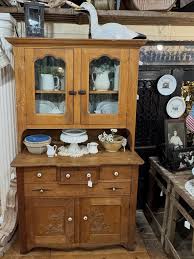 Antique Oak Wooden Hutch Cabinet