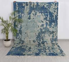 Blue Abstract Wool Area Rug