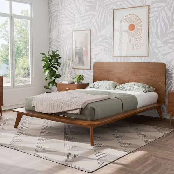 Riverstone Mid-Century Modern Walnut Platform Bed