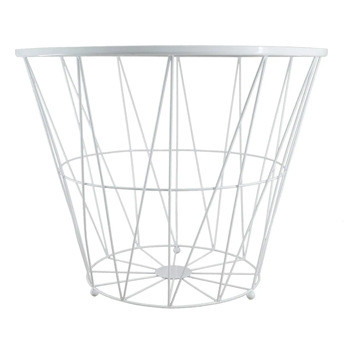 White Metal Wire Basket Side Table