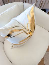 White and Gold Abstract Throw Pillow