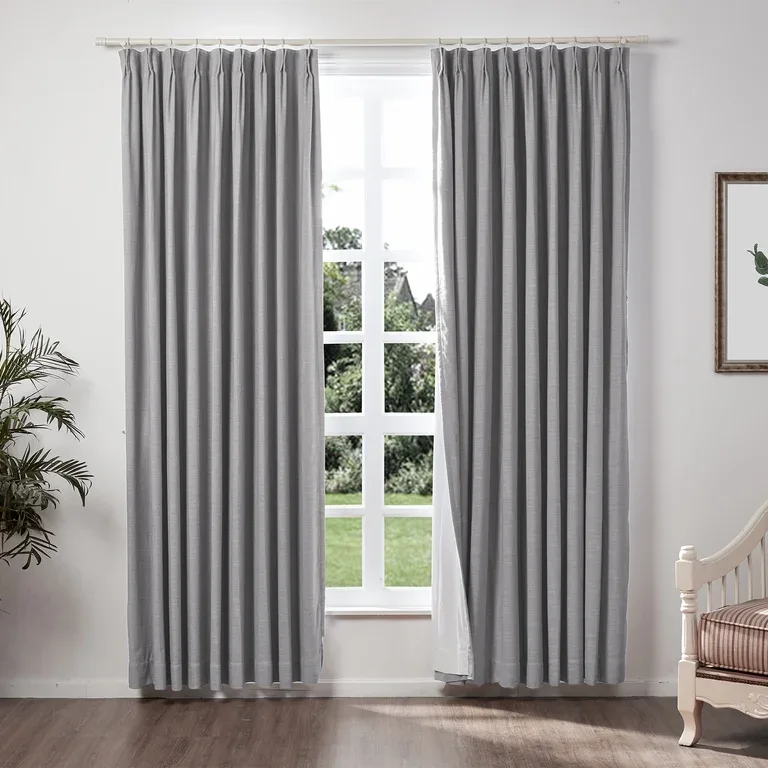 TWOPAGES Solid Gray Linen Pinch Pleat Curtains