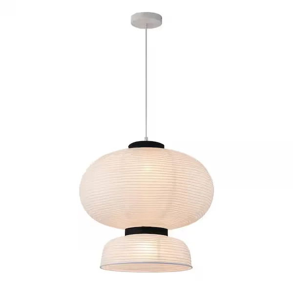 White Ribbed Cotton Pendant Light