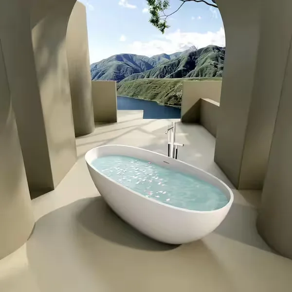 Matte White Oval Freestanding Bathtub