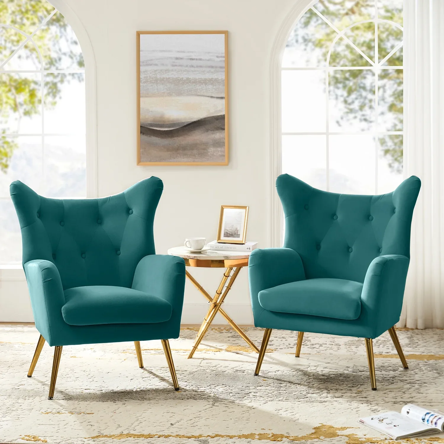 Tufted Velvet Wingback Armchair