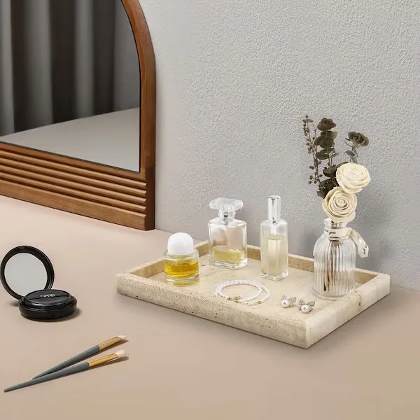 Rectangular Beige Marble Vanity Tray