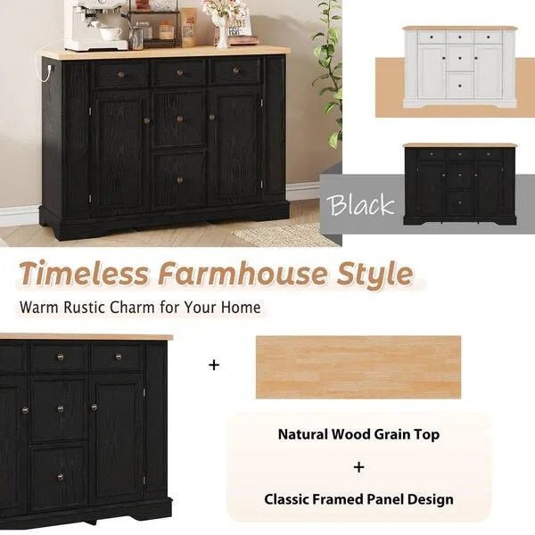 Black Farmhouse Sideboard with Wood Top
