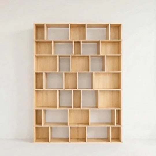Natural Wood Modular Grid Bookcase
