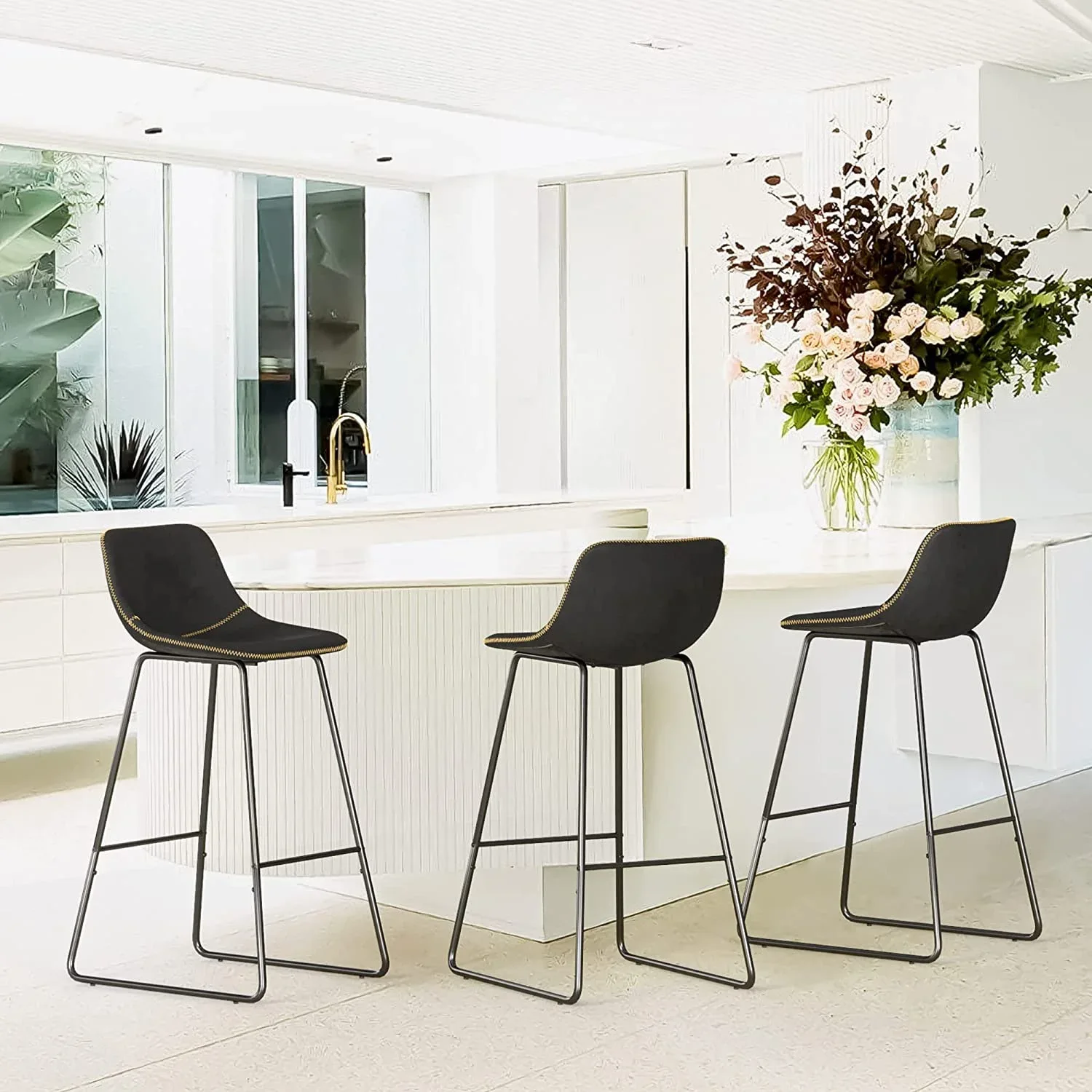 Modern Black Leather Bar Stool