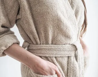 Beige Linen Bathrobe