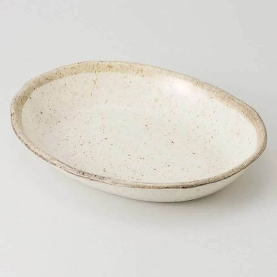 Rust Karatsu Cream Ceramic Oval Decorative Shallow Bowl