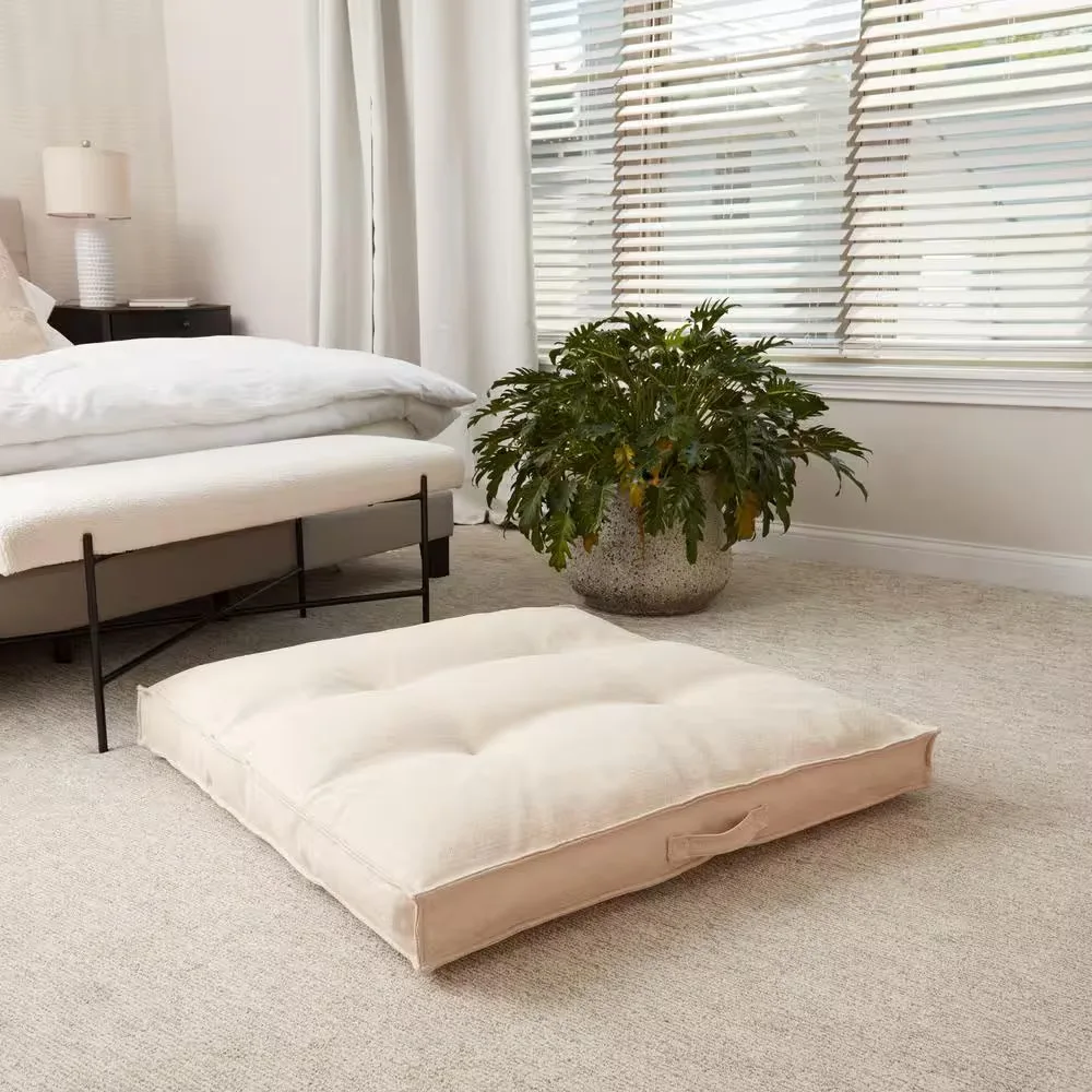 Cream Square Tufted Floor Cushion