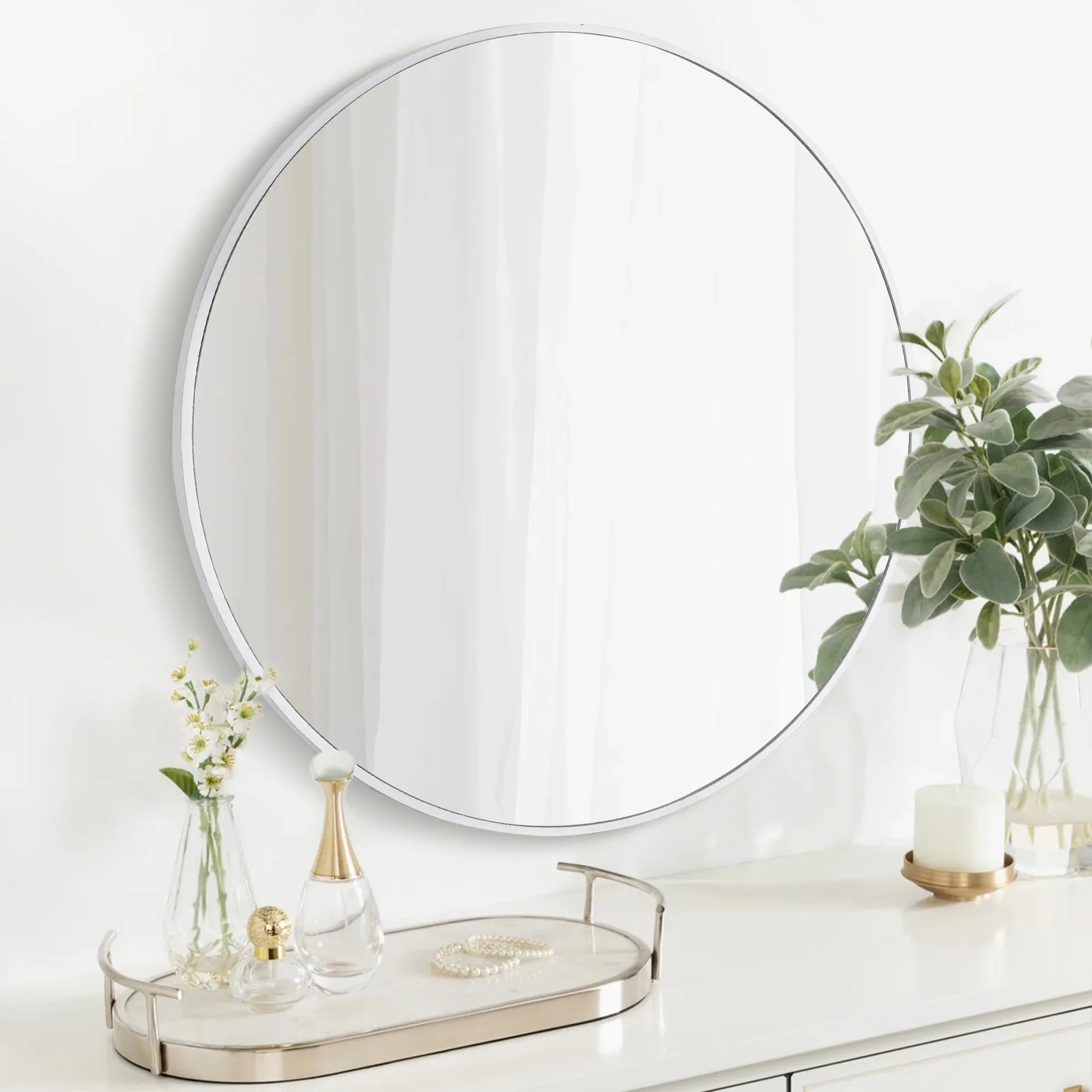 Minimalist White Round Wall Mirror