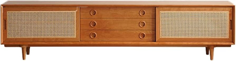 Wood and Cane Sliding Door Credenza