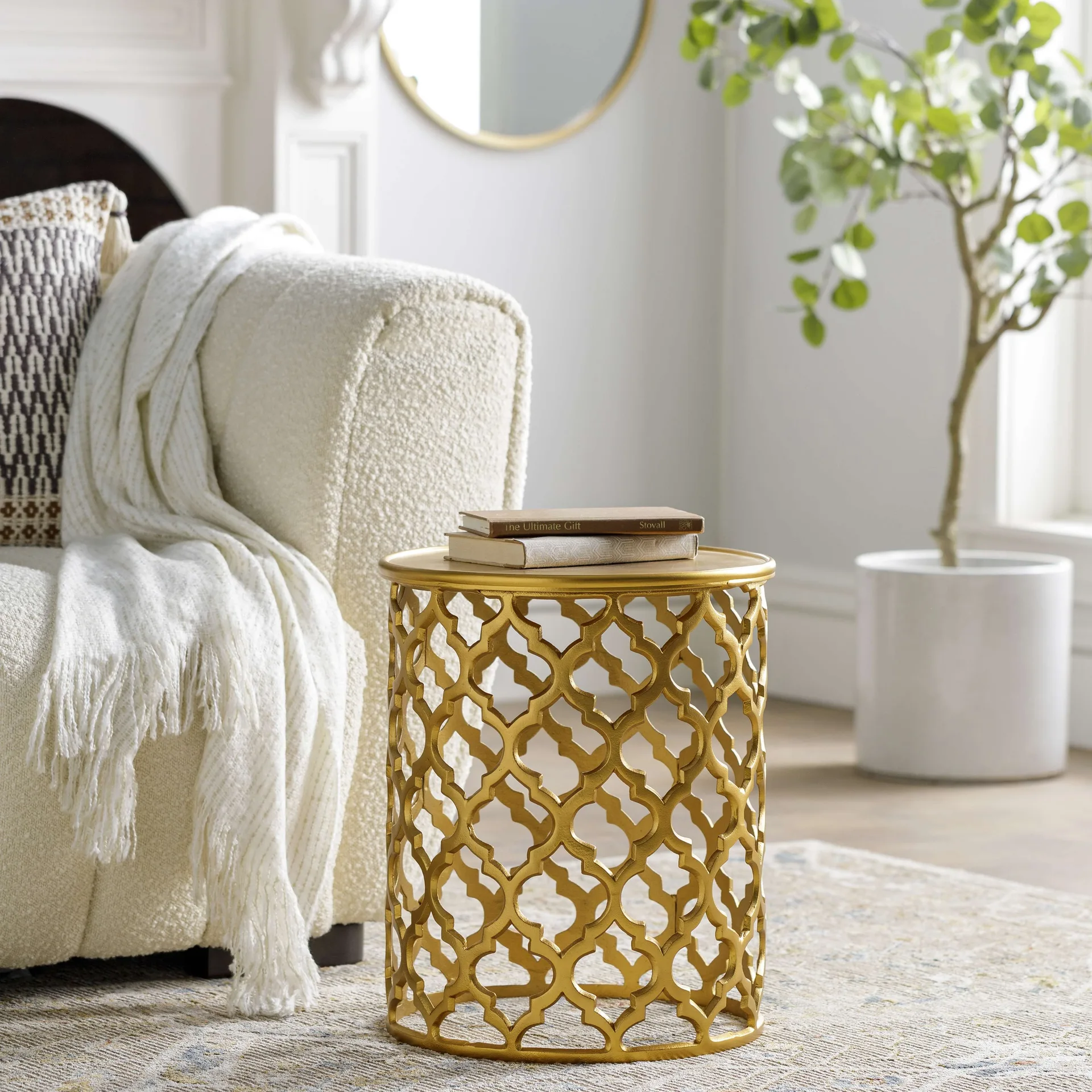 Pram Gold Metal Drum Side Table