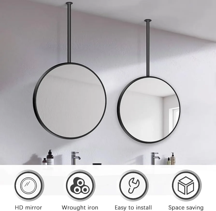 Matte Black Ceiling Mount Round Mirror