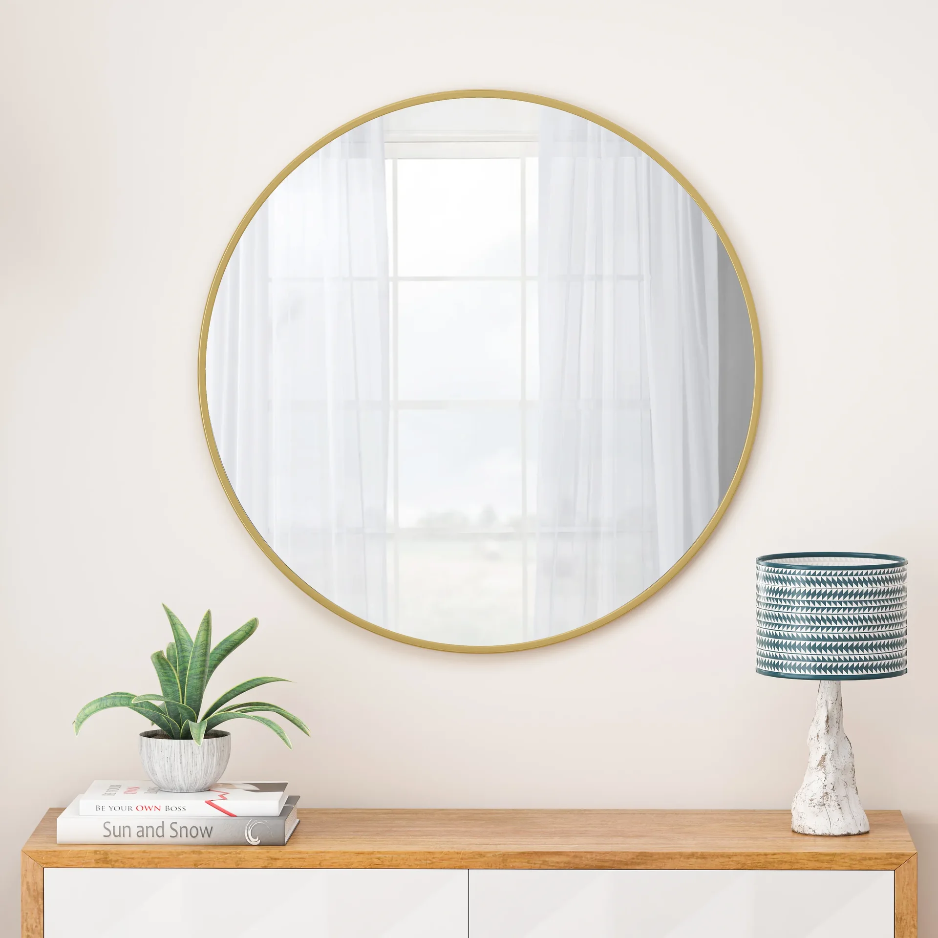Gold Metal Round Wall Mirror