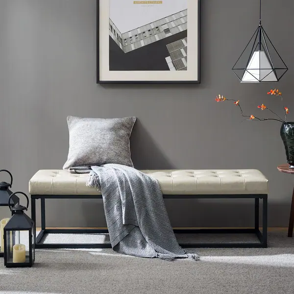 Tufted Upholstered Bench with Metal Base