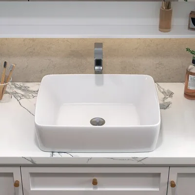 Sinber White Rectangular Ceramic Vessel Sink