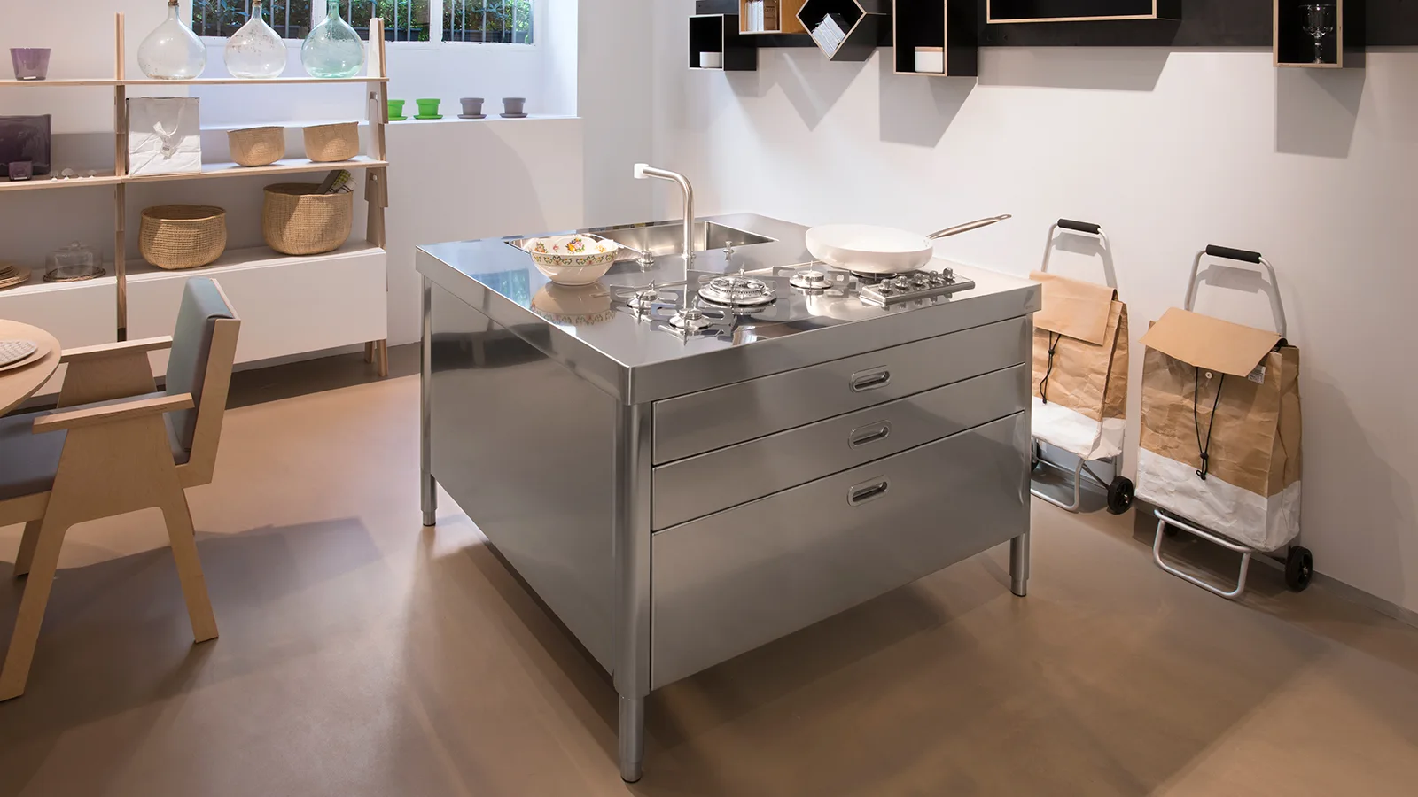 Brushed Steel Kitchen Island