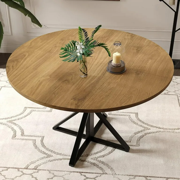 Round Dining Table with Metal Base