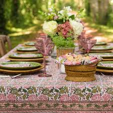 Pink Floral Printed Tablecloth