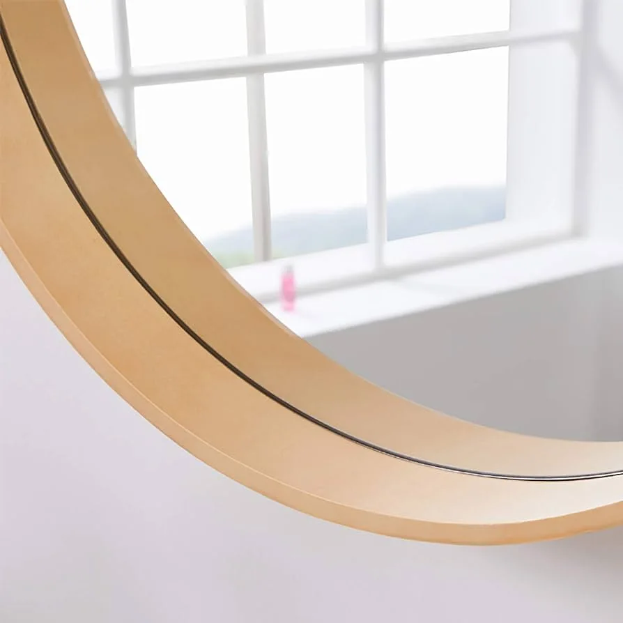 Natural Wood Round Wall Mirror