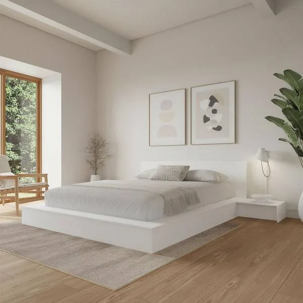 Nexera Kanso Minimalist White Wood Platform Bed