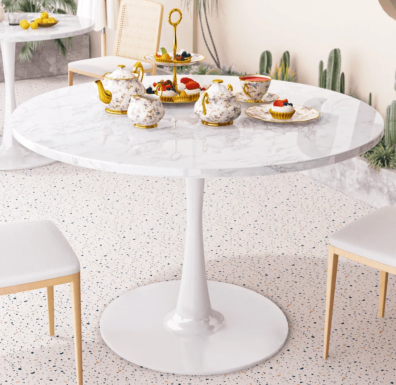 Round Marble Pedestal Dining Table