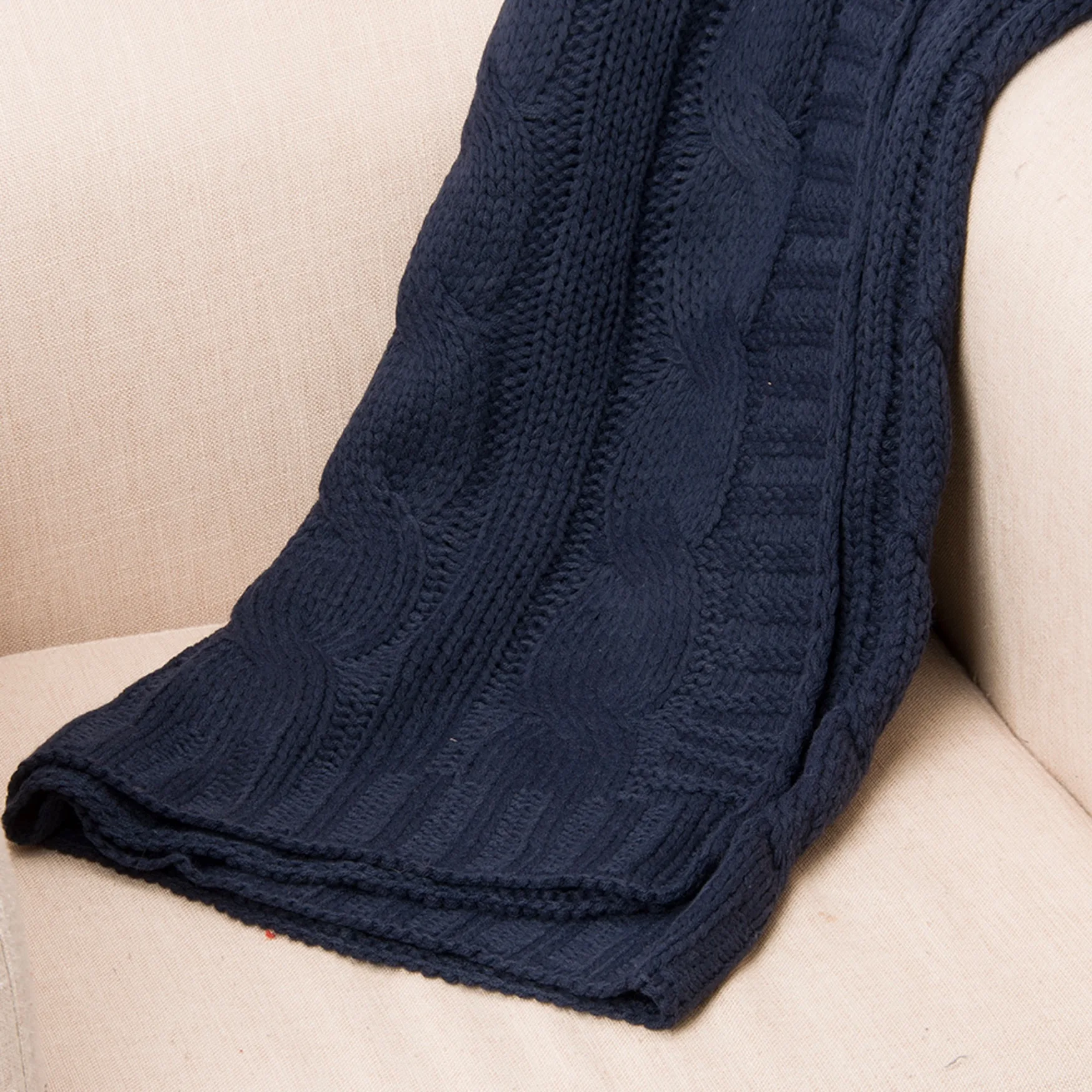 Navy Cable Knit Throw Blanket