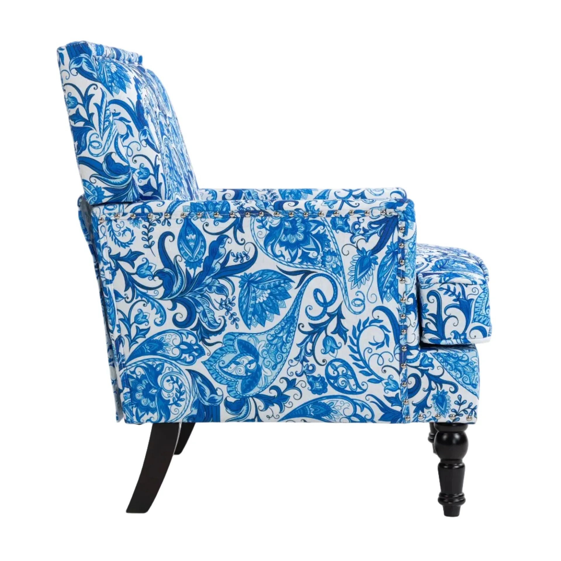 Blue and White Floral Accent Chair
