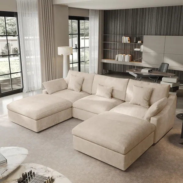 Modern Cream Linen Sectional Sofa