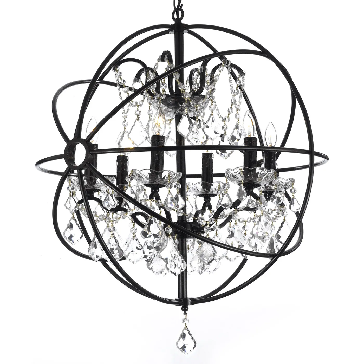 Matte Black Iron Orbital Crystal Chandelier