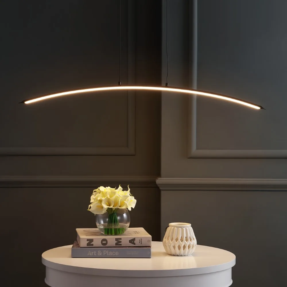 JONATHAN Y Matte Black Curved Linear Pendant Light